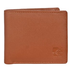 Men's Wallet in Full Grain Leather,Tan, Bi-Fold, 3 Card Slots with Coin Pocket, RFID Protected (Blocking) | Clover