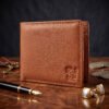Men’s Wallet in Full Grain Leather, Tan, Bi-Fold, 6 Card Slots, RFID Protected (Blocking) | Clover