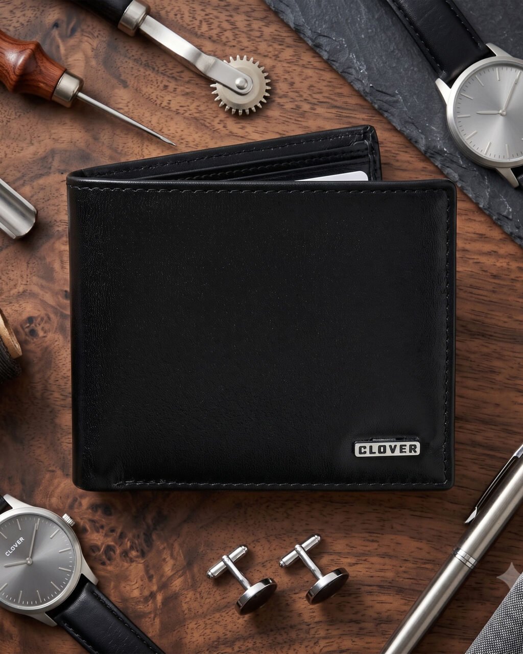 Men's Wallet, Full Grain Leather, Bi-Fold, 6 Card Slots, RFID Protected | Clover