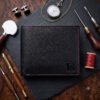 Men’s Wallet in Full Grain Leather, Black, Bi-Fold, 6 Card Slots, RFID Protected (Blocking) | Clover