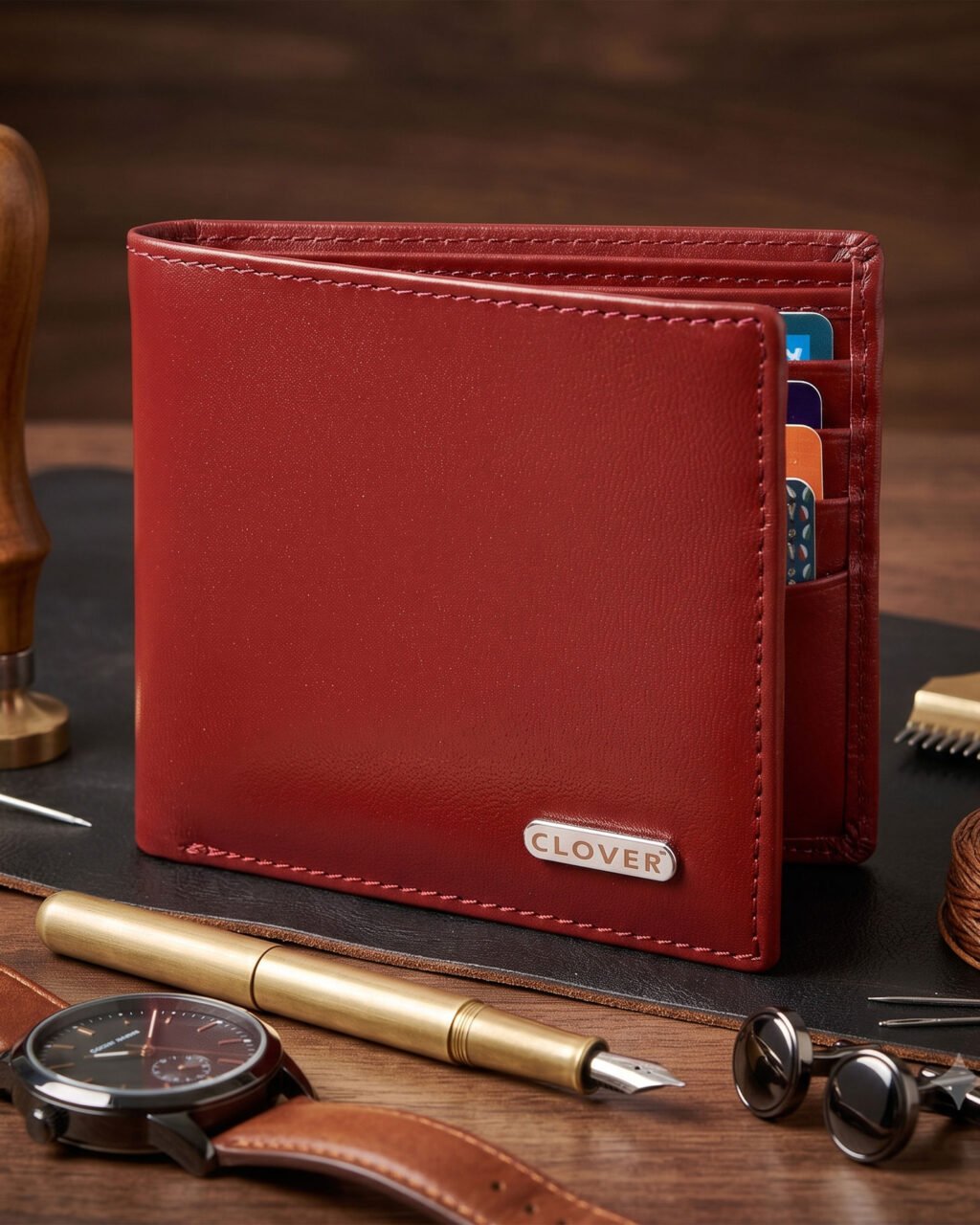 Men's Wallet, Full Grain Leather, Bi-Fold, 8 Card Slots, RFID Protected | Clover