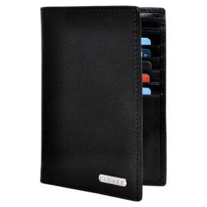 Men's Wallet, Full Grain Leather, Note Case, 10 Card Slots with Passport Pocket, RFID Protected | Clover