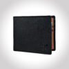 Men’s Wallet in Full Grain Leather, Black with Tan, Bi-Fold, 6 Card Slots, RFID Protected (Blocking) | Clover