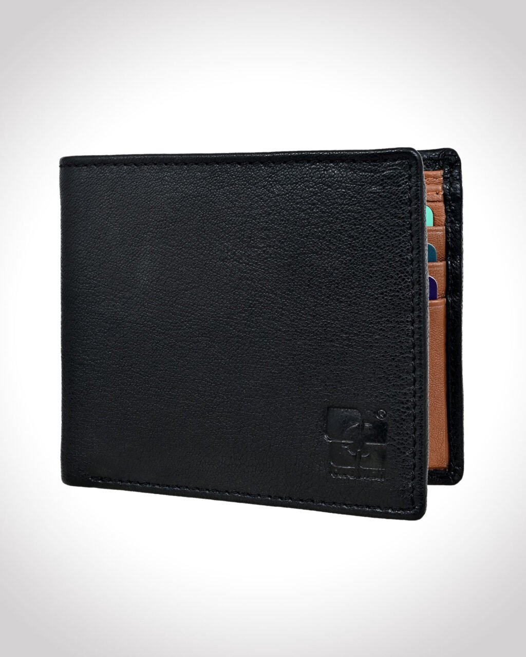 Men's Wallet in Full Grain Leather, Black with Tan, Bi-Fold, 6 Card Slots, RFID Protected (Blocking) | Clover
