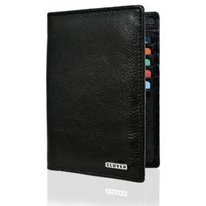 Men's Wallet, Full Grain Leather, Note Case, 10 Card Slots with 1 Zip Pocket, Passport Pocket, RFID Protected | Clover