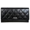 Bianca Quilted Ladies Clutch, Black, Analine Top Grain Leather, Multiple Card Slots, RFID Protected | Clover
