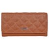 Bianca Quilted Ladies Clutch, Tan, Mild Top Grain Leather, Multiple Card Slots, RFID Protected | Clover