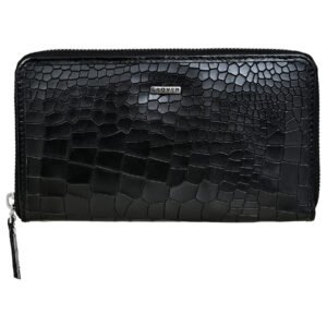 Fabrizia, Croco Finish Black Ladies Clutch, Top Grain Leather, Multiple Card Slots with Coin Pocket, RFID Protected | Clover