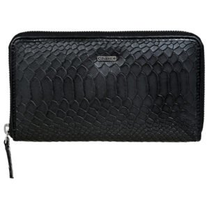 Fabrizia, Lizard Finish Black Ladies Clutch, Top Grain Leather, Multiple Card Slots with Coin Pocket, RFID Protected | Clover