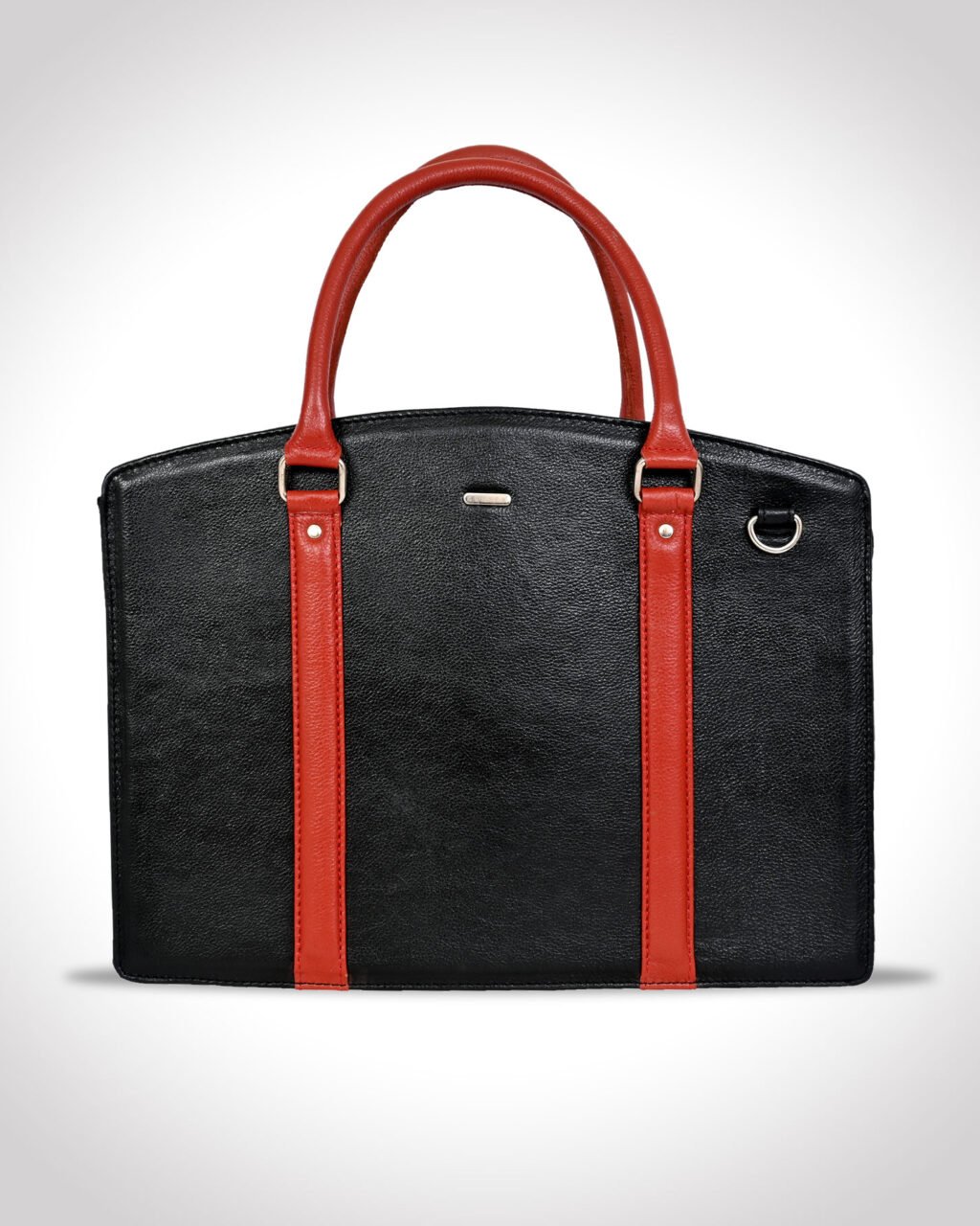Oxford Premium Executive Laptop Bag, Black with Red, Full Grain Leather | Clover