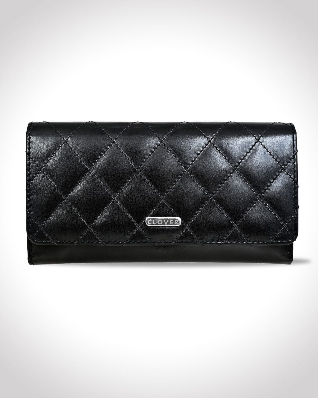 Bianca Quilted Ladies Clutch, Black, Analine Top Grain Leather, Multiple Card Slots, RFID Protected | Clover