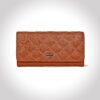Bianca Quilted Ladies Clutch, Tan, Mild Top Grain Leather, Multiple Card Slots, RFID Protected | Clover