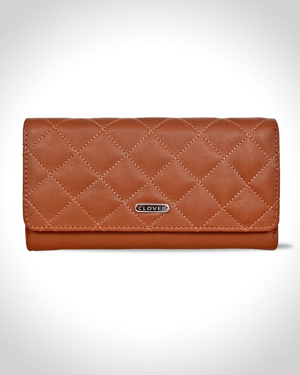 Bianca Quilted Ladies Clutch, Tan, Mild Top Grain Leather, Multiple Card Slots, RFID Protected | Clover