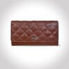 Bianca Quilted Ladies Clutch, Brown, Mild Top Grain Leather, Multiple Card Slots, RFID Protected | Clover