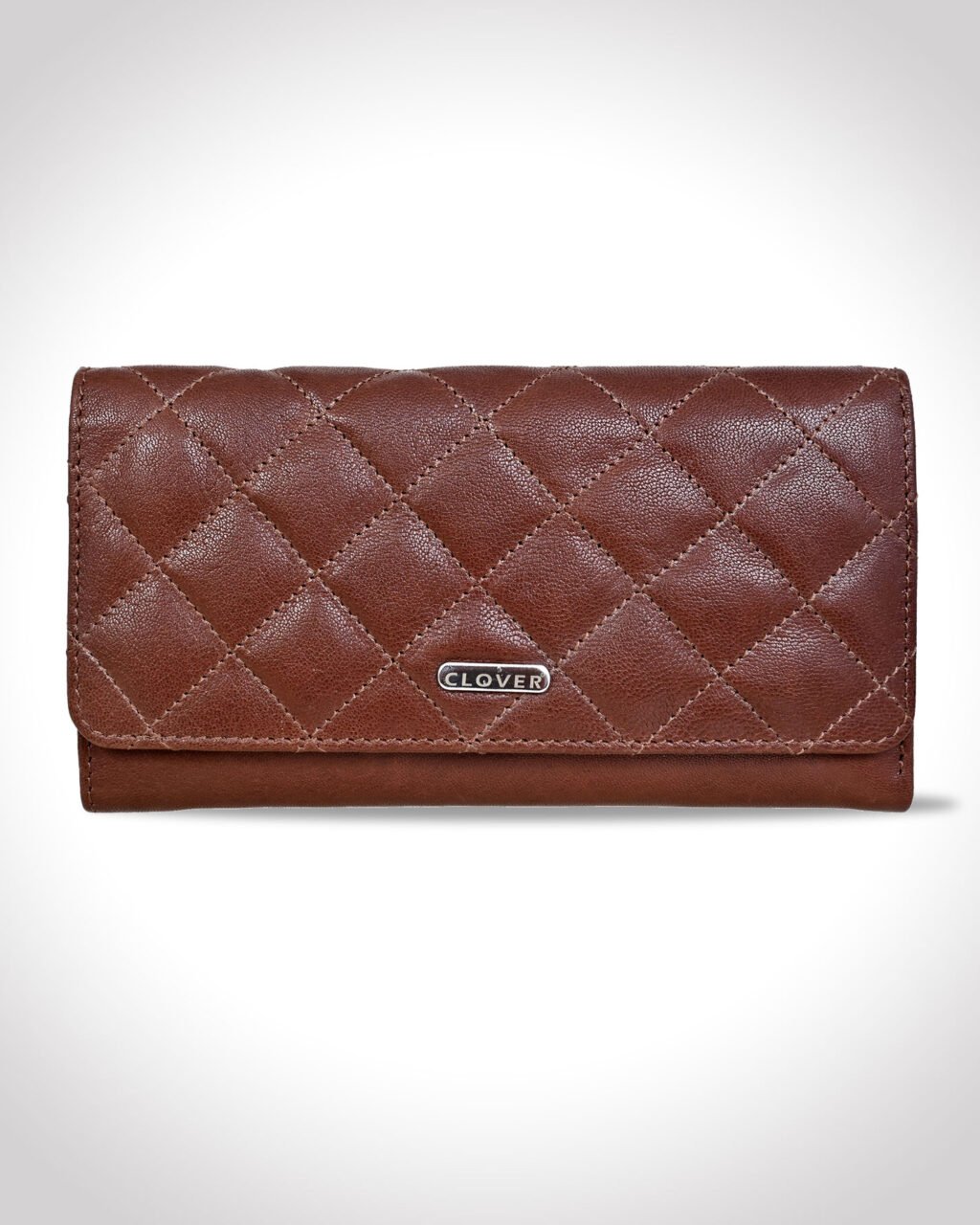 Bianca Quilted Ladies Clutch, Brown, Mild Top Grain Leather, Multiple Card Slots, RFID Protected | Clover