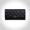 Bianca Quilted Ladies Clutch, Black, Mild Top Grain Leather, Multiple Card Slots, RFID Protected | Clover
