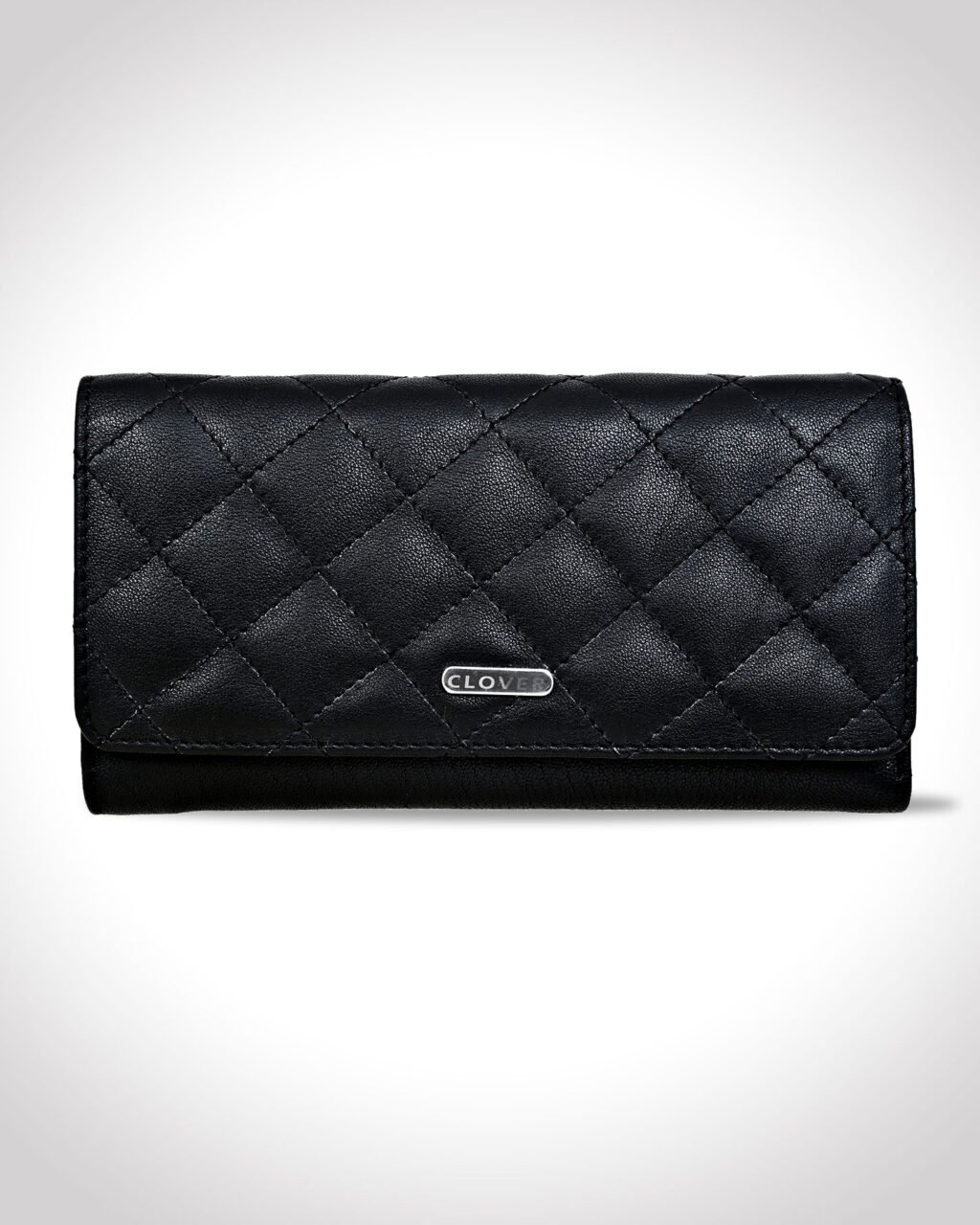 Bianca Quilted Ladies Clutch, Black, Mild Top Grain Leather, Multiple Card Slots, RFID Protected | Clover