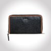 Fabrizia, Matt Finish Black Ladies Clutch with Tan Piping, Top Grain Leather, Multiple Card Slots with Coin Pocket, RFID Protected | Clover