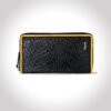 Fabrizia, Net Finish Black Ladies Clutch with Yellow Piping, Top Grain Leather, Multiple Card Slots with Coin Pocket, RFID Protected | Clover