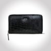 Fabrizia, Croco Finish Black Ladies Clutch, Top Grain Leather, Multiple Card Slots with Coin Pocket, RFID Protected | Clover