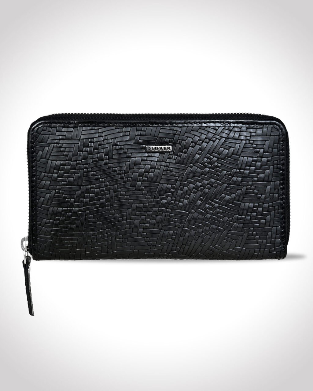 Fabrizia, Net Finish Black Ladies Clutch, Top Grain Leather, Multiple Card Slots with Coin Pocket, RFID Protected | Clover