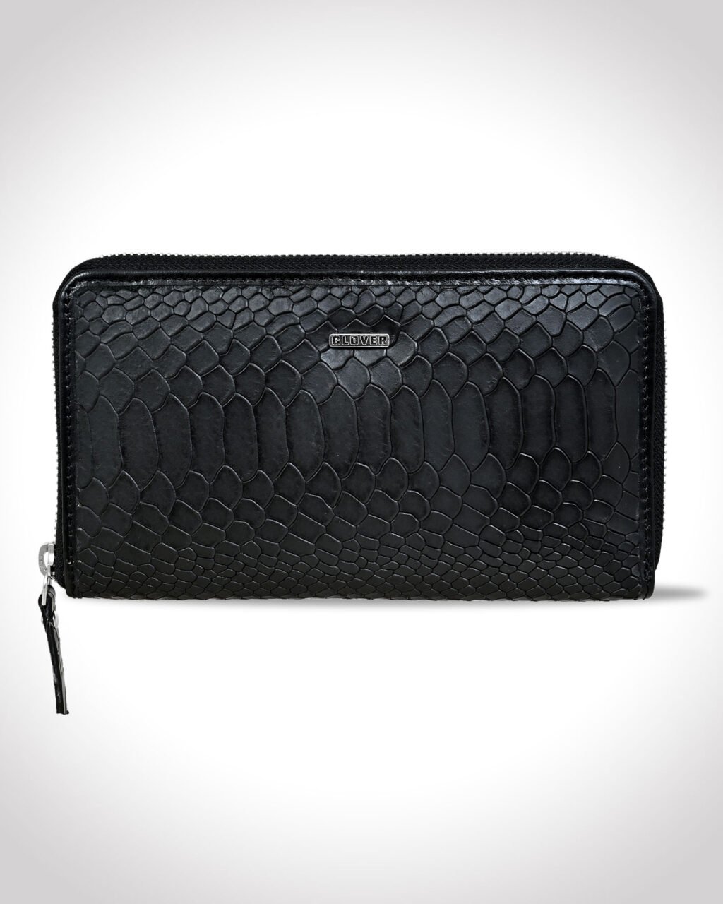 Fabrizia, Lizard Finish Black Ladies Clutch, Top Grain Leather, Multiple Card Slots with Coin Pocket, RFID Protected | Clover