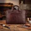 Premium Executive Laptop Bag, Brown Twotone, Full Grain Leather | Clover