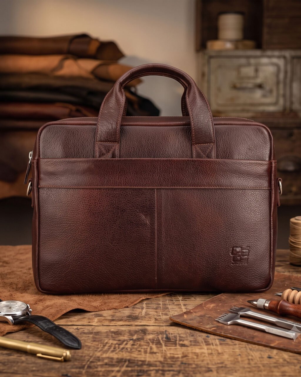 Premium Executive Laptop Bag, Brown Twotone, Full Grain Leather | Clover