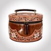 Premium Hand-Tooled  Full Grain Leather Makeup Organizer Box With Brown Hair-On Leather